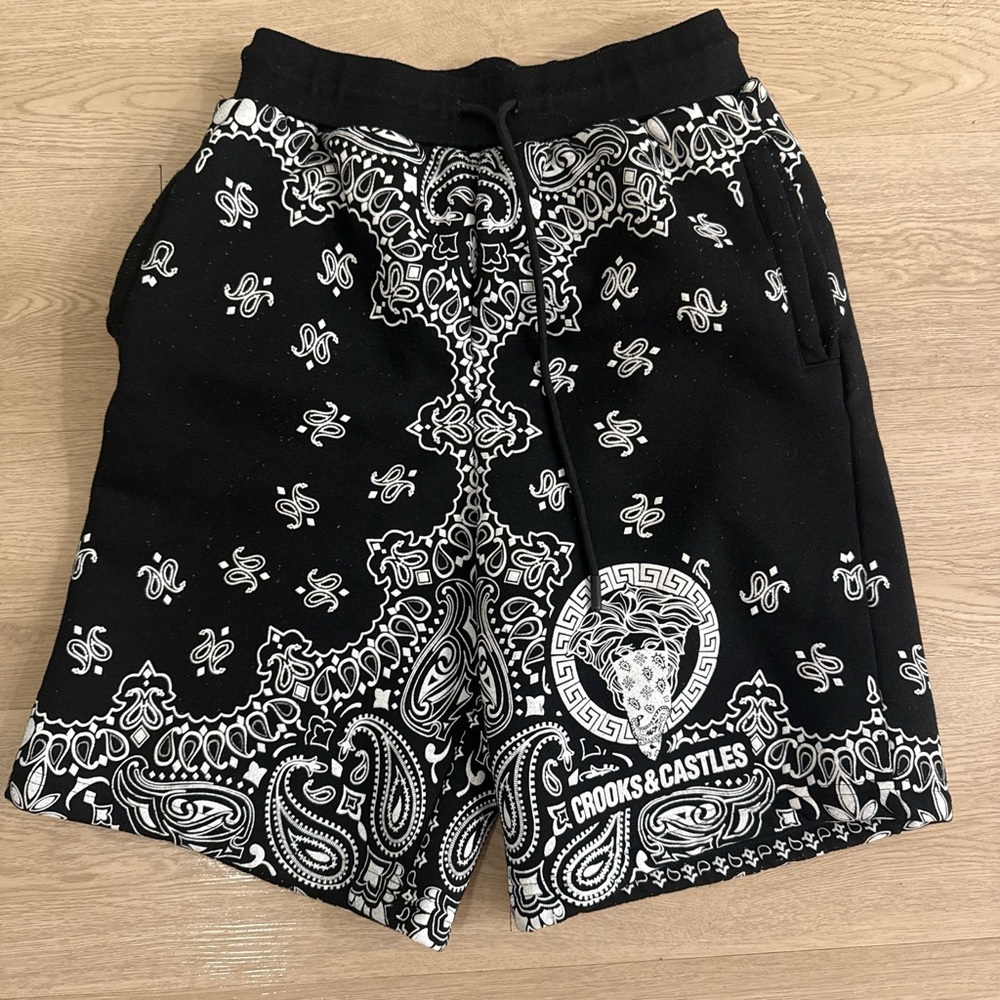 Crooks & Castles Paisley Black and White Athletic Shorts